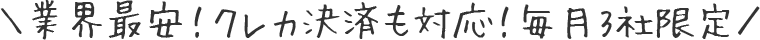 業界最安！クレカ決済も対応！毎月3社限定！